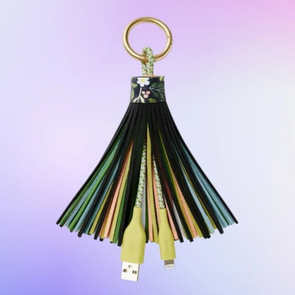Green 12" Lightning to USB-A Tassel Keychain Clip Cable for iPhone - heyday
